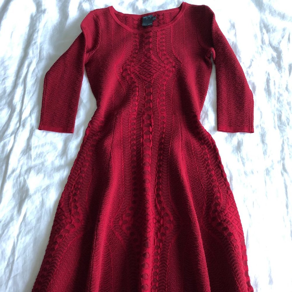 Gabby Skye Red Textured Fit + Flare Sweater Dress